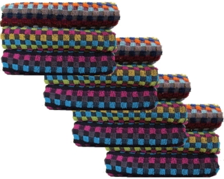 KH-Haushaltshandel Handtuch Frottier Grubentuch, 50x90 cm, Multicolor kariert, Handtuch, Baumwolle, Frottier (12-St), 12er Packung, robustes Zwrin Frottee