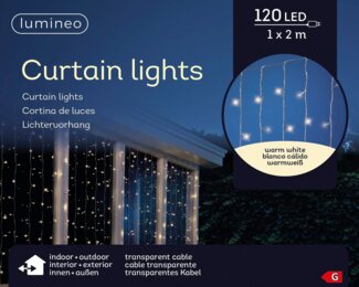 Lumineo Lichtervorhang Lumineo Lichtervorhang CURTAIN LIGHTS 120 LED 1x2 m warm weiß, transp, Indoor/Outdoor, 8h-Timer, + 5 m Zuleitung, Lichterkette