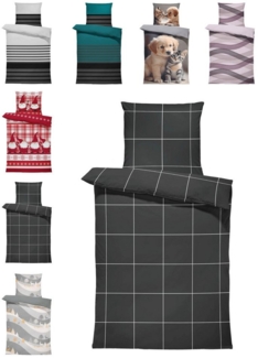 One Home Bettwäsche Winter, Flanell, 3 teilig, modern kariert, kuschelig flauschig warme weiche Baumwolle Biber