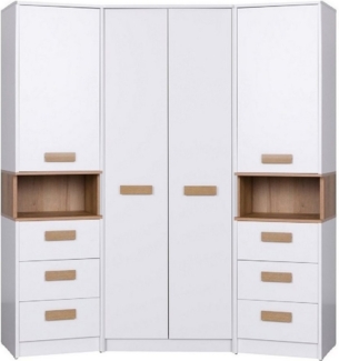 Marmex Möbel Grant 17 Ein Garderoben-Set, Mehrzweckschrank-Set ,Flur, Schlafzimmer, Eckschrank-Set, laminierte Spanplatte, weiß+riviera Eiche, 143x195x143 cm