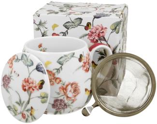 DUO FLORAL Fassbecher 430 ml MILAGROS mit Teesieb, New Bone China Porzellan