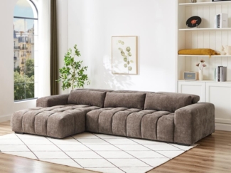 Vente-unique - Ecksofa - Ecke links - Strukturstoff - Taupe - LOPONZA