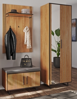 Garderoben-Set >Eddie< (3-teilig) in Eiche / schwarz - 153 x 197 x 40 (BxHxT)