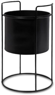Spetebo Blumentopf Metall Blumentopf schwarz mit Gestell - 26 x 16 cm (Packung, 1 St, 1 tlg), Pflanzen Ständer rund mit Übertopf