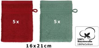 Betz Waschhandschuh 10 Stück Waschhandschuhe Premium16x21 cm Farbe rubinrot-tannengrün, (Set), mit Aufhänger