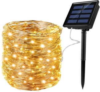 LA CUTE LED-Lichterkette Solar LED Lichterkette 120 LEDs 12m – Außen & Innen, wasserdicht, 120-flammig, Solarbetrieben, wasserdicht, 8 Modi, flexible Kupferdraht-Lichterkette