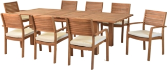 MERXX Garten-Essgruppe »Batavia«, (Set, 17-tlg, Tisch doppelt ausziehbar: 100x 180/220/260x 75 cm), moderne Landhausoptik in warmen Holznuancen