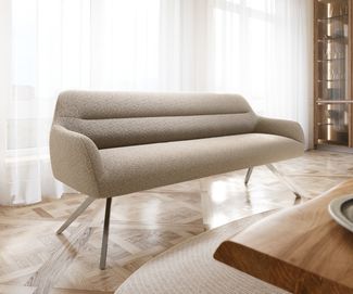 Esszimmerbank Taya-Flex 200 cm Bouclé Schlamm Kreuzgestell kantig Edelstahl Taschenfederkern