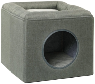 PawHut Tierbett Katzenhöhle Katzenhütte Katzenhaus mit 2 Ebenen, Katzenbett mit Kissen, Polyester, für Katzen bis 5 kg, 36,5 x 36,5 x 33 cm, Grün