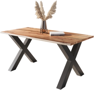 Baumkantentisch Akazie mit schwarzen Resin-Adern naturfarben 180 x 90 cm X-Gestell schwarz POLLY 92382134