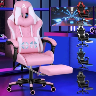 ALFORDSON Gaming-Stuhl Fußstütze Lendenwirbelkissen 150° Neigung Videospiel Rosa