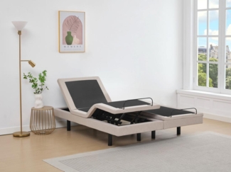 Vente-unique - Dekoratives Bettgestell mit elektrischer Relaxfunktion - 2 x 90 x 200 cm - Stoff - Beige - ALPANA von YSMÉE