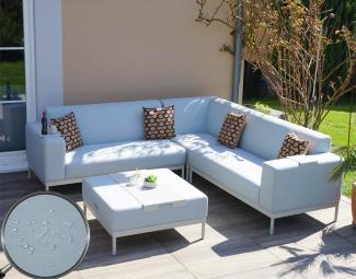 Alu-Garten-Garnitur HWC-C47, Sofa, Outdoor Stoff/Textil ~ blau mit Ablage, Kissen braun