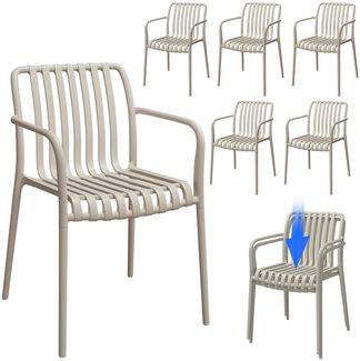 STEELSØN 'Pincoya' Gartenstuhl, taupe, Kunststoff, wetterfest und UV-beständig, Balkonstuhl stapelbar, bis 120 kg belastbar, 6er Set