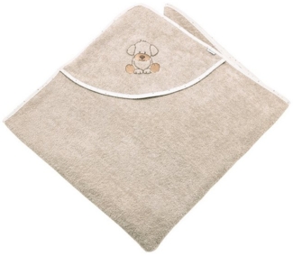 Sterntaler Kapuzenbadetuch 100x100 cm Hund Lucky - Badetuch mit Stickerei auf der Kapuze - Babybadetuch mit Kapuze aus saugfähiger Baumwolle, Sand