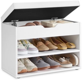 Vasagle Schuhbank, Schuhregal mit klappdeckel und gepolstertem Sitz, Schuhorganizer mit 2 Fächern, 60 x 30 x 44 cm, Weiß LHS20WT