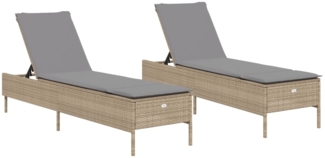 vidaXL Sonnenliegen mit Auflagen 2 Stk. Beige Poly Rattan 3261590