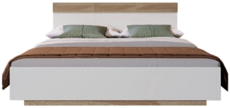 Welikera Holzbett Doppelbett,Holzbett Schwebebett,Flachbett mit Kopfteil,Bettgestell, 140/160/180x200cm,3 Größen verfügbar,Eiche Sonoma/Weiß,Ohne Matratze