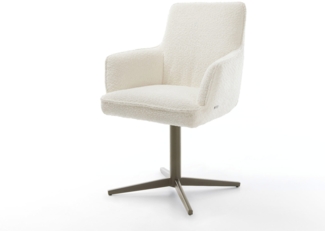 Drehstuhl Heira-Flex mit Armlehnen Bouclé Weiß Fußkreuz Effektfinish Titan 360° drehbar Taschenfederkern