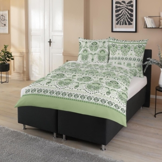 Traumschlaf Satin Bettwäsche Meriane grün|155x220 cm + 80x80 cm