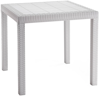 Dmora Gartentisch Acqua, Picknickbasis, Garten-Esstisch, Mehrzweck-Außenbank, Made in Italy, 80x80 h74 cm, Weiß