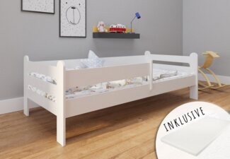 Kids Collective Kinderbett 80x160 80x180 90x200 mit Matratze, Rausfallschutz, & Lattenrost, in weiß Mädchen Jungen Bett Jugendbett 200x90 cm
