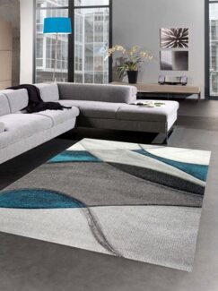 Carpetia Teppich Teppich modern Teppich Wohnzimmer Wellen blau türkis grau, rechteckig, Höhe: 13 mm