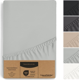 Hausfelder Spannbettlaken Boxspring Bettlaken180/200x200 cm, bis 40cm Matratzenhöhe, Grau, Jersey-Baumwolle, Gummizug: rundum, (1 Stück), verschiedene Farben und Größen