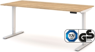 ASSMANN Elektrisch höhenverstellbarer Schreibtisch Y-Line 180x80cm Eiche Natura Signalweiß Metall Holz Melaminoberfläche