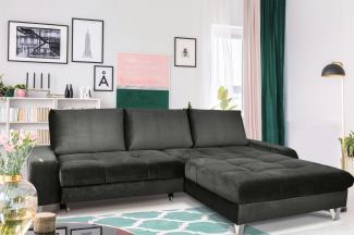 Ecksofa MAXIME Anthrazit mit Schlaffunktion Ottomane Rechts