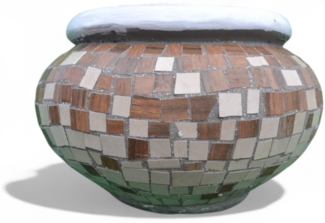 Pflanzgefäß Hortensie S – Quadratischen Mosaikdesign Braun – Höhe 30 cm – Ø 35 cm – Handgefertigt aus Beton & Keramik-Mosaik