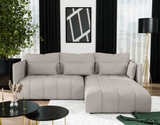 AX LIVING Beige Ecksofa mit Schlaffunktion und Bettkasten Cosmova 245