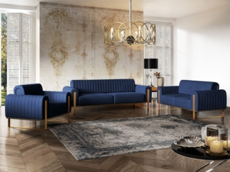 Sofaset Designersofas VALERIE 3-2-1 in Stoff Elisa Velvet Dunkelblau