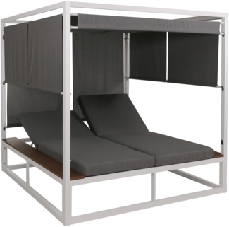 Aluminium Lounge-Gartenliege HWC-M63b, XL Sonnenliege Daybed, 10cm-Polster 200cm ~ weiß Polster grau