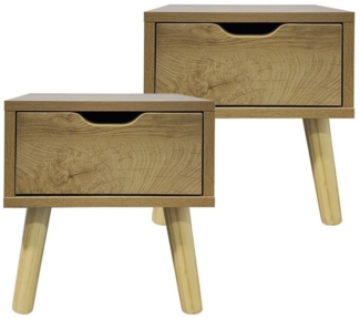 HTI-Living Nachttisch Nachttisch 1 Schublade 2er-Set Thekla Baumscheibe (Set, 2-St, 2 Nachttische), Beistelltisch Kommode