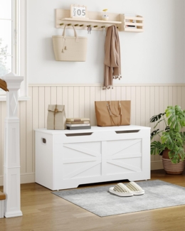 Schuhbank, Sitzbank mit Stauraum, Sitztruhe, 100 cm Lift-Top Storage Organizer mit 2 Stabilen Scharnieren, Schuhbank für Eingangsbereich, Schlafzimmer, Wohnzimmer, Weiß