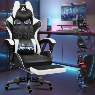 Premium Gaming Stuhl mit Fußstütze Lordosenstütze Weiß Ethan Serie