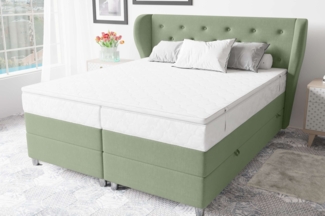 99rooms Hermes Boxspringbett 140x200 cm Strukturstoff INARI Minze Bonell-Federung