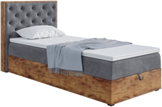 MEBLINI Boxspringbett LOFTY 3 90x200 cm mit Bettkasten – H3/Dunkelgrau Samt Gepolstert Einzelbett mit Topper & Bonellfederkern-Matratze