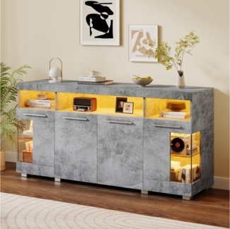 Odikalo Sideboard Anrichte Schließfach Seitenschrank Kommode Glas 3 Fächern Weiß/Grau