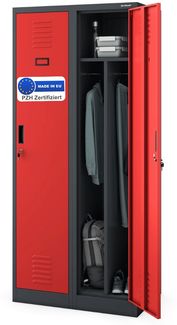 Umkleideschrank Spind WIEN - 2 Abteile, Etikettenhalter Lüftungsschlitze | Umkleidespind Metall Schließfachschrank Garderobenspind, 180x80x50cm Anthrazit-Rot