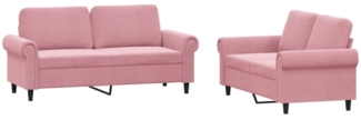 vidaXL 2-tlg. Sofagarnitur mit Kissen Rosa Samt 3202213