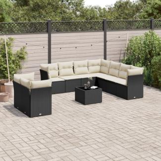 vidaXL 10-tlg. Garten-Sofagarnitur mit Kissen Schwarz Poly Rattan 3217846