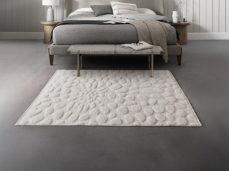 Vente-unique - Relief-Teppich - 100 % Wolle - handgetuftet - Kieselstein-Optik - 160x230 cm - Elfenbeinfarben - ORABEL