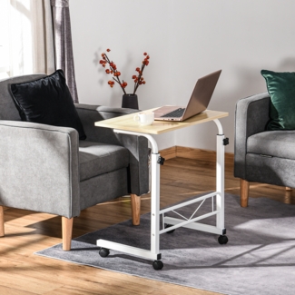 Tisch Höhenverstellbar Mit Rollen & Feststellbremse Überbett Tisch Beistelltisch Nachttisch Ahornfarbe