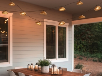 Outdoor Lichterkette mit 10 Schirmen Solar & USB mit Netzstecker, L: 5,7 Meter