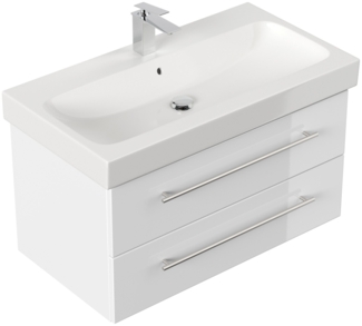 Badmöbel mit Geberit Icon Waschbecken 90 cm SoftClose weiss hochglanz : Weiss hochglanz