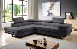 AX LIVING Couch L Form Kanya Hellgrau 275cm Bettfunktion & Stauraum L