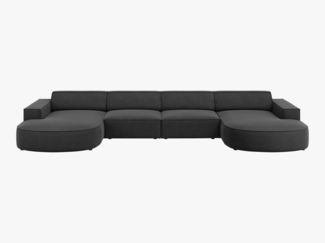 Micadoni Panorama-Sofa Jodie 6-Sitzer runde Recamiere Samt Bluvel Grau