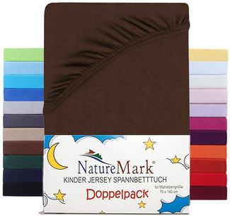 NatureMark 2er Pack Kinder Jersey Spannbettlaken, Spannbetttuch 100% Baumwolle in vielen Größen und Farben MARKENQUALITÄT ÖKOTEX Standard 100 | 70x140 cm - Schoko braun